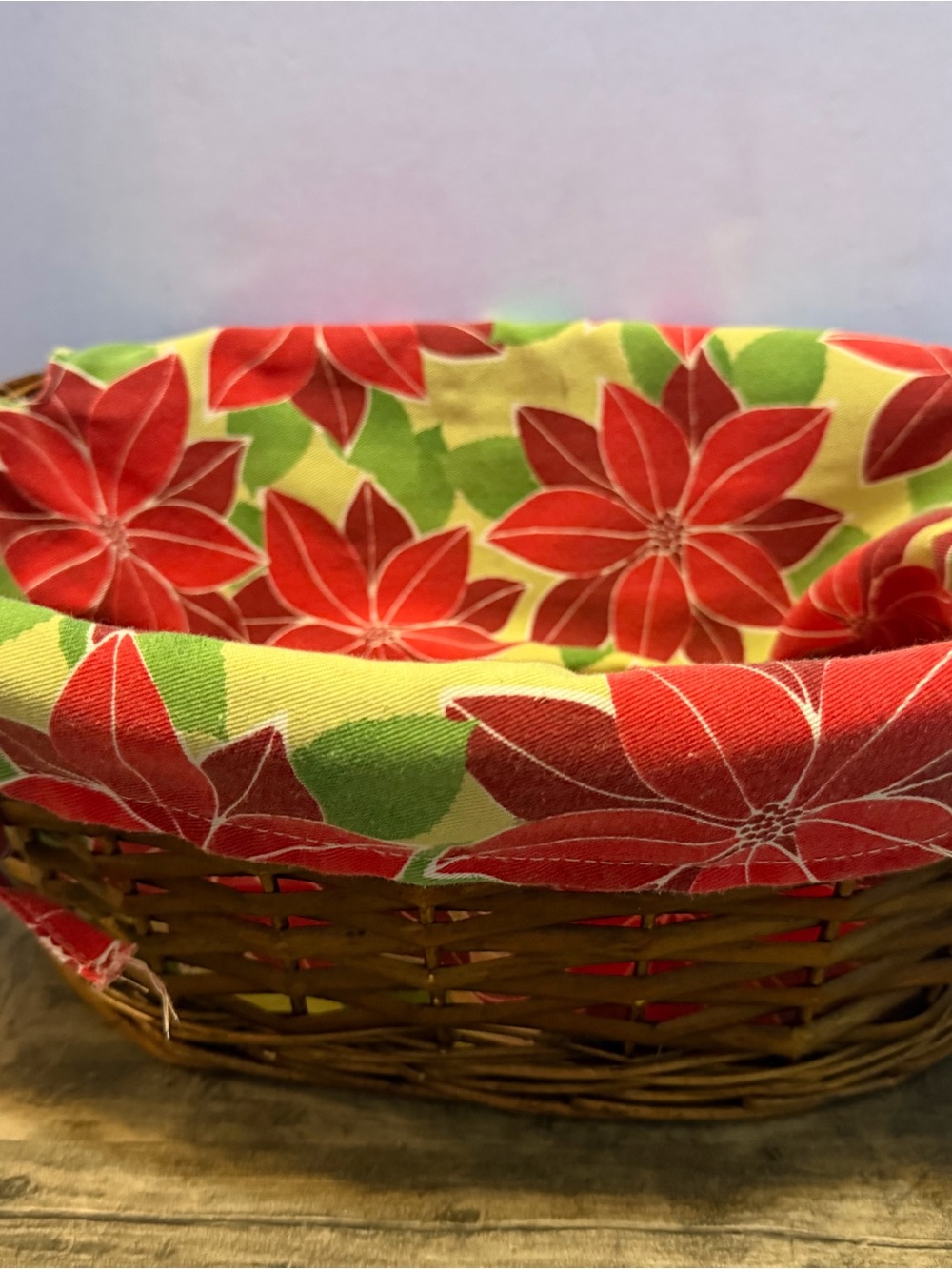 Decorative Wicker Basket with Christmas Floral Fabric Liner